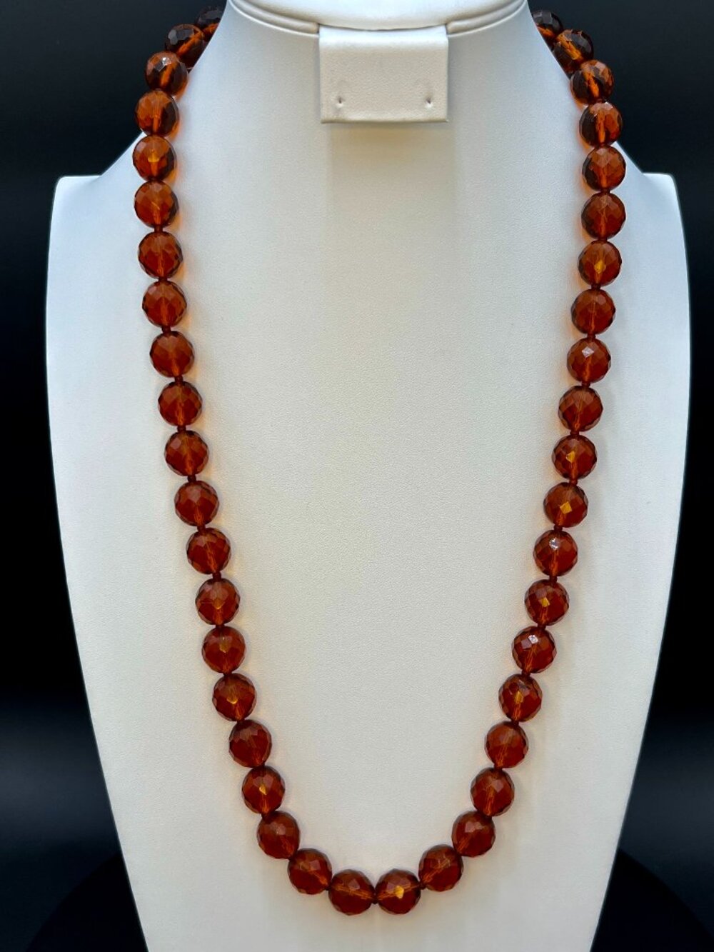 Miriam Haskell Glass Bead Necklace Brown Faceted Beads 28 Inch Vintage Designer